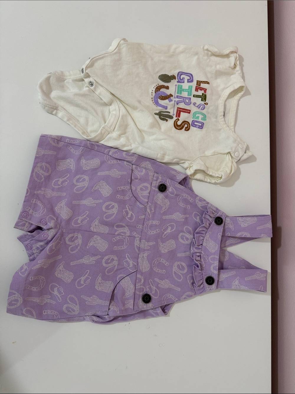 Bass Pro Shops Girls Purple Overall Shorts with Cream Graphic Onesie